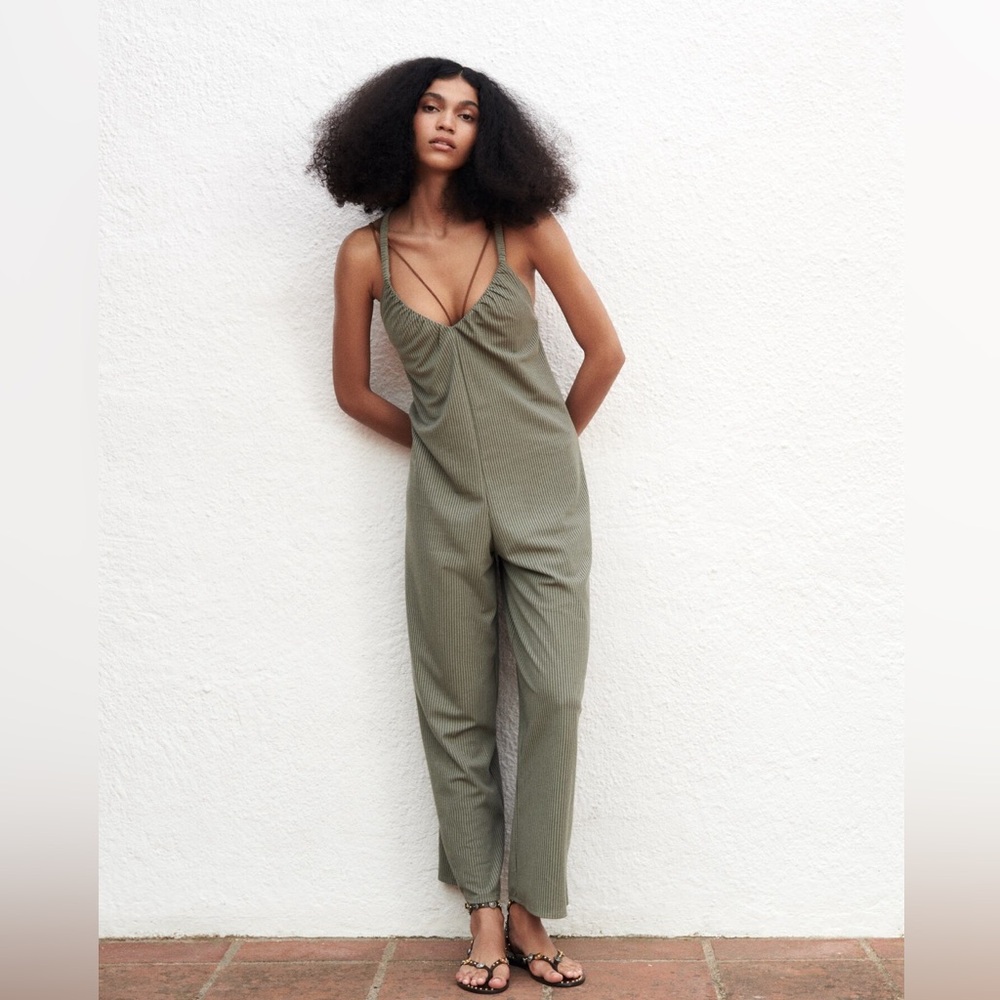 Zara Olive Green Strappy Jumpsuit